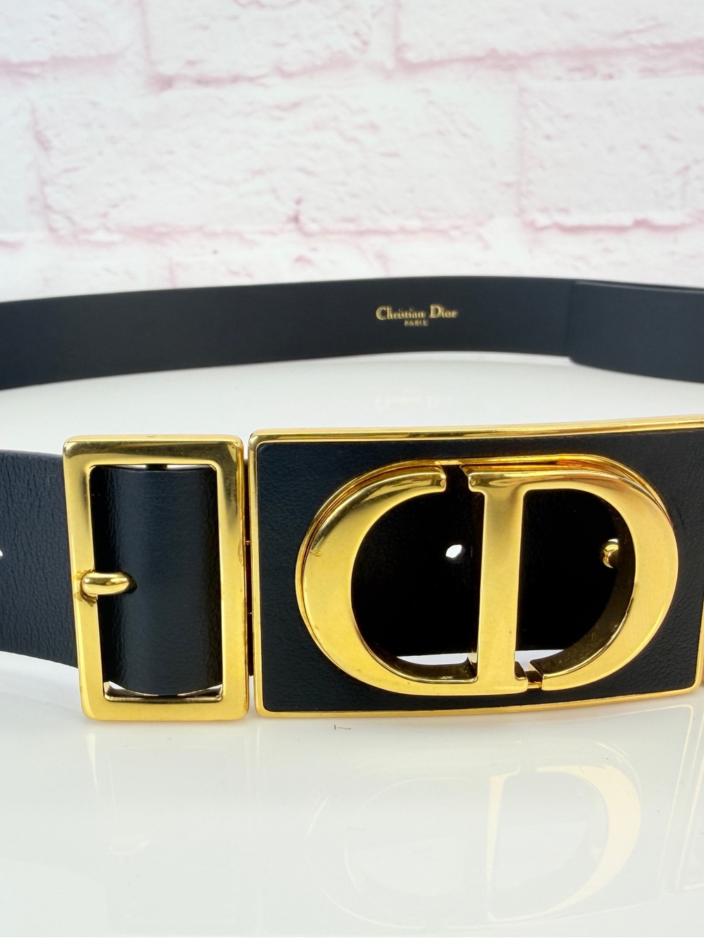 BLACK CHRISTIAN DIOR LEATHER LOGO BELT - Picture 2 of 13